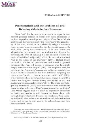 Psychoanalysis and the Problem of Evil: Debating Othello in the Classroom