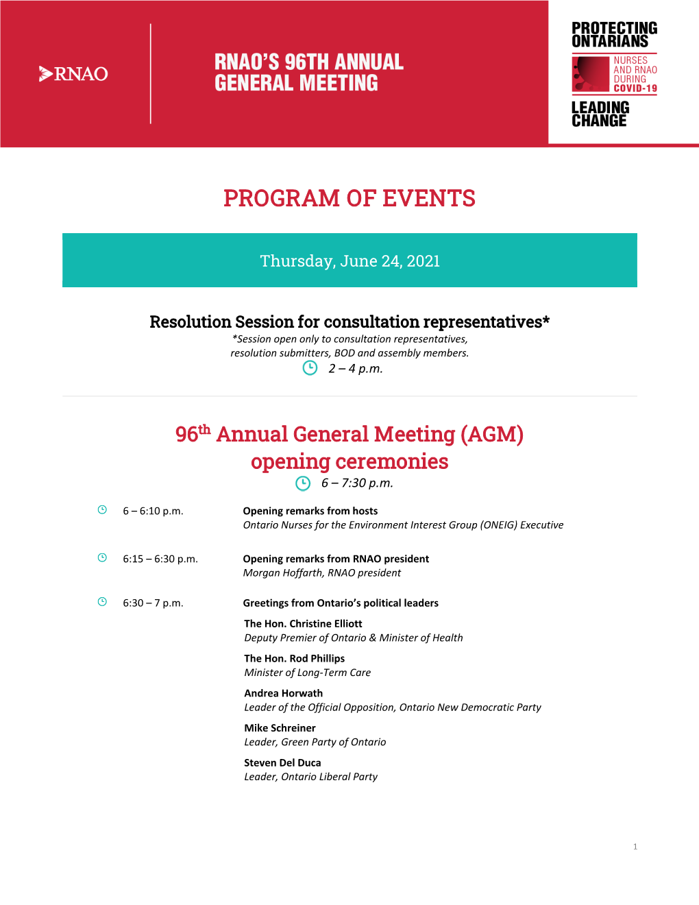 Program of Events