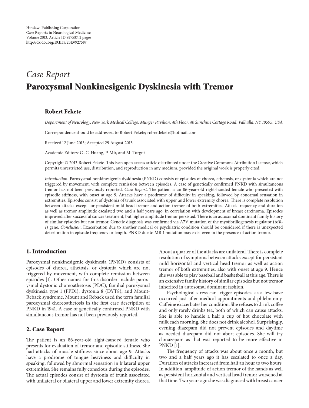 Paroxysmal Nonkinesigenic Dyskinesia with Tremor