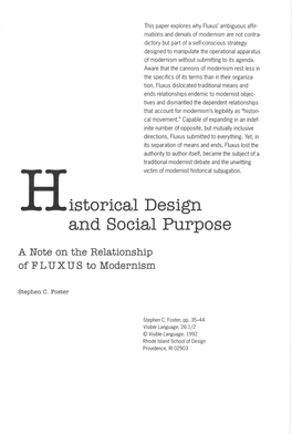 Istorical Design and Social Purpose a Note on The