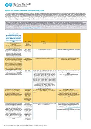 Health Care Reform Preventive Services Coding Guide