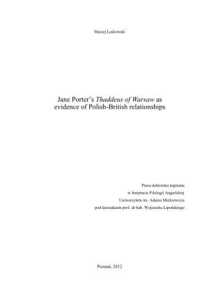 Jane Porter's Thaddeus of Warsaw As Evidence of Polish–British