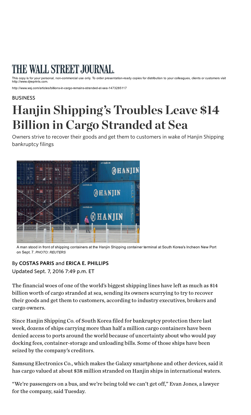 Hanjin Shipping's Troubles Leave $14 Billion in Cargo