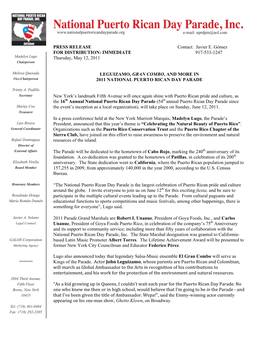 PRESS RELEASE Contact: Javier E. Gómez for DISTRIBUTION: IMMEDIATE 917-533-1247 Thursday, May 12, 2011