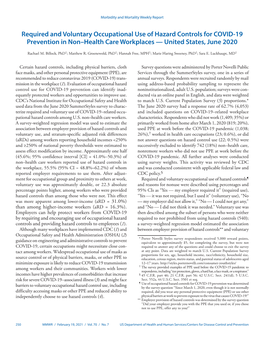 Required and Voluntary Occupational Use of Hazard Controls for COVID-19 Prevention in Non–Health Care Workplaces — United States, June 2020