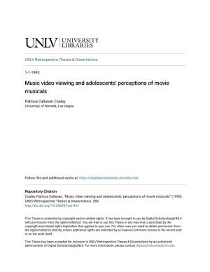 Music Video Viewing and Adolescents' Perceptions of Movie Musicals
