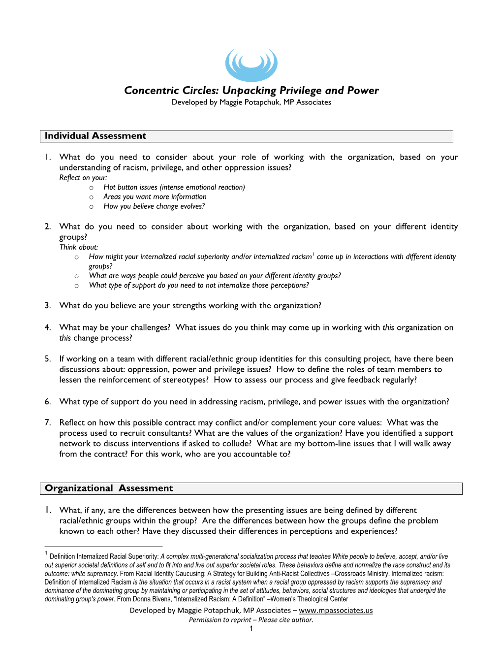 Concentric Circles: Unpacking Privilege and Power Developed by Maggie Potapchuk, MP Associates