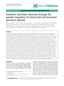 Predictive Biomarker Discovery Through the Parallel Integration of Clinical Trial and Functional Genomics Datasets