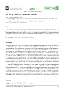 New Taxa of Agapetes (Ericaceae) from Myanmar