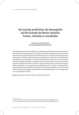 Um Estudo Preliminar Da Demografia Do Rio Grande Do Norte Colonial: Fontes, Métodos E Resultados