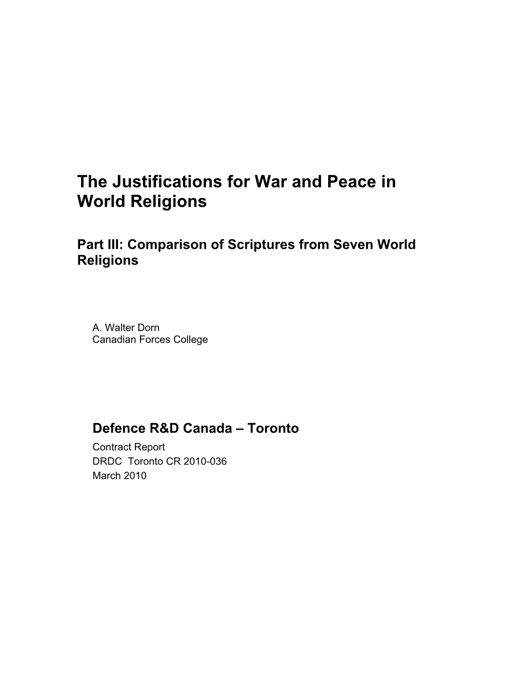 The Justifications for War and Peace in World Religions