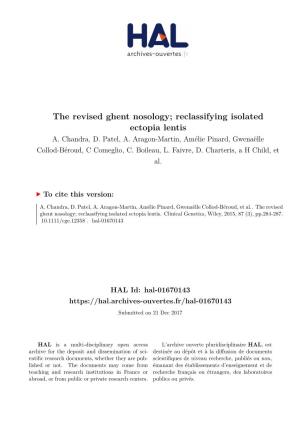 The Revised Ghent Nosology; Reclassifying Isolated Ectopia Lentis A