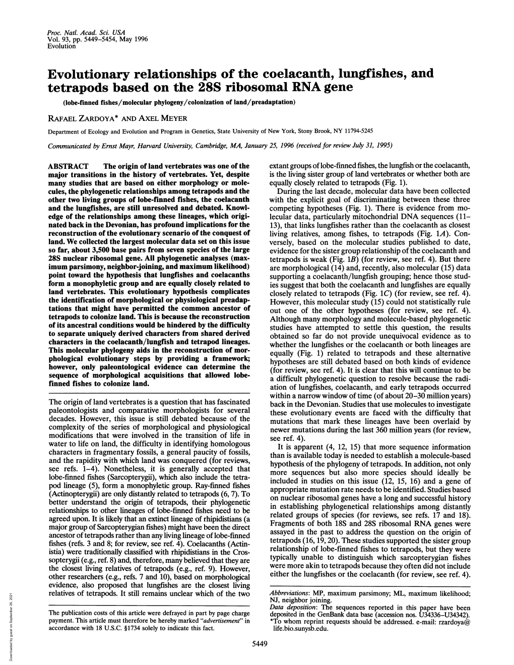 Evolutionary Relationships of the Coelacanth, Lungfishes