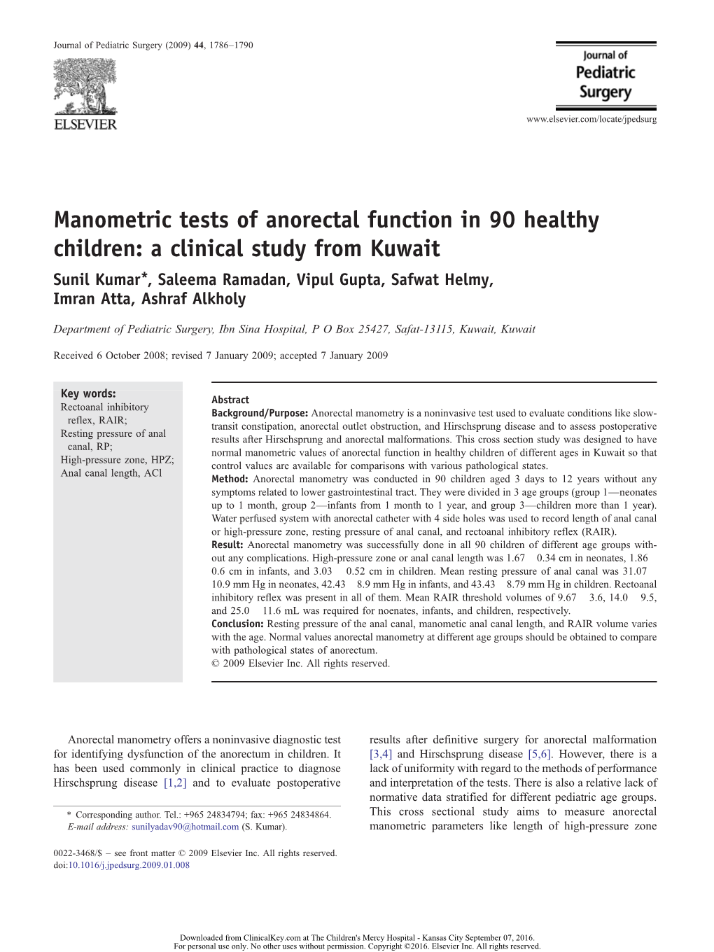 Manometric Tests of Anorectal Function in 90 Healthy Children