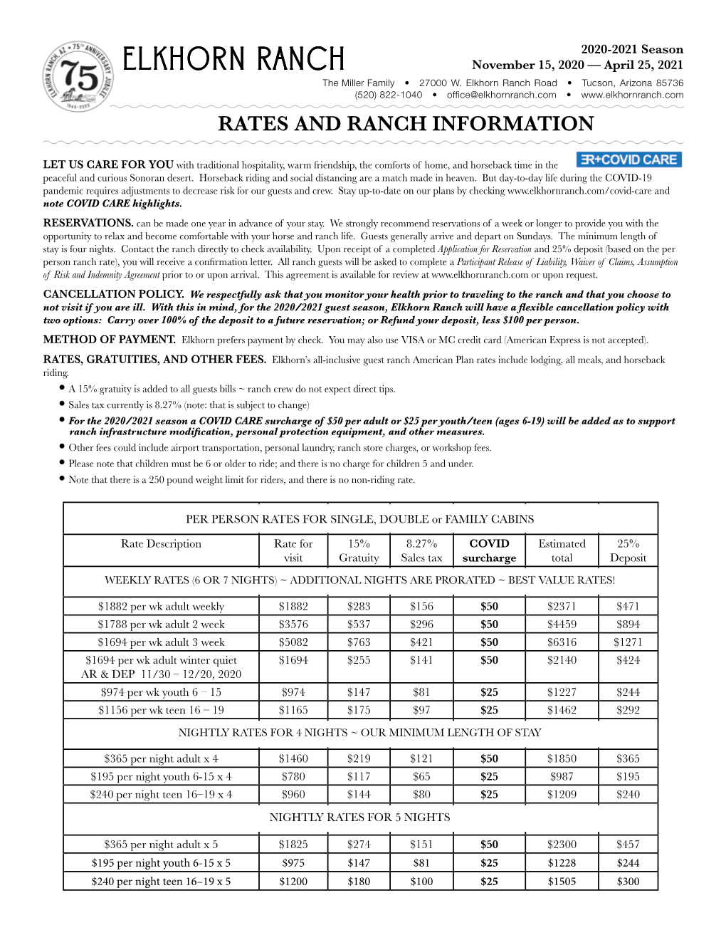 Rates and Ranch Information