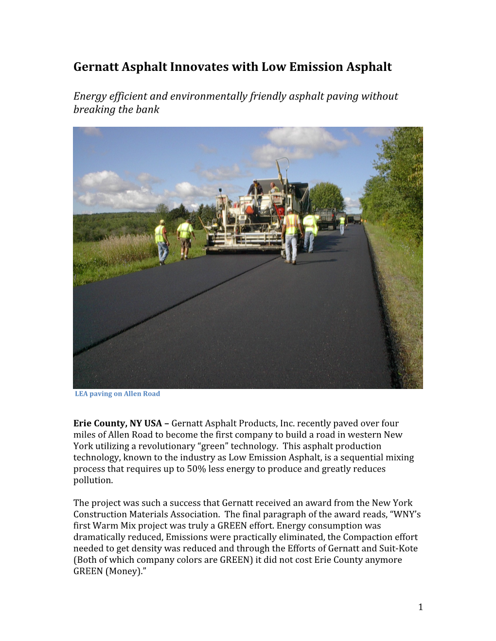 Gernatt Asphalt Innovates with Low Emission Asphalt