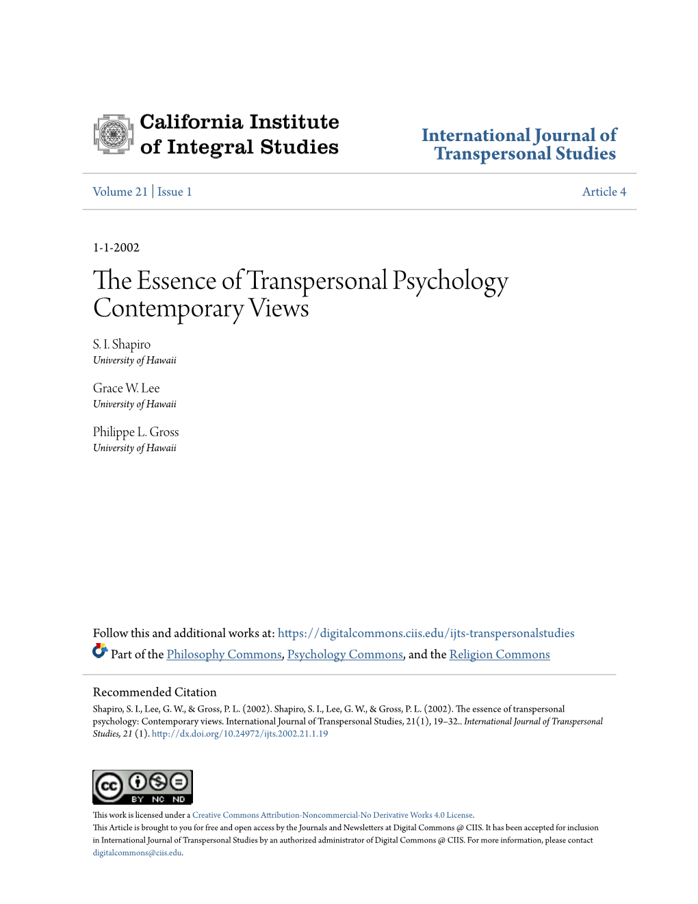 The Essence of Transpersonal Psychology Contemporary Views S