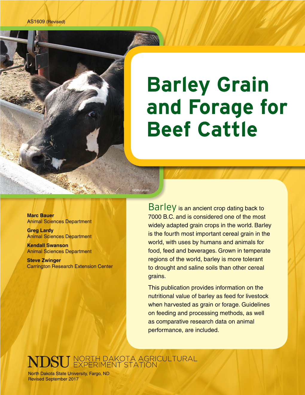 Barley Grain and Forage for Beef Cattle (AS1609)