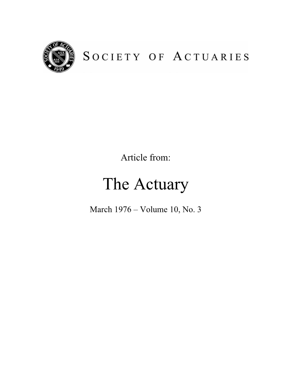 The Actuary Vol. 10, No. 3 the International Actuarial Notation