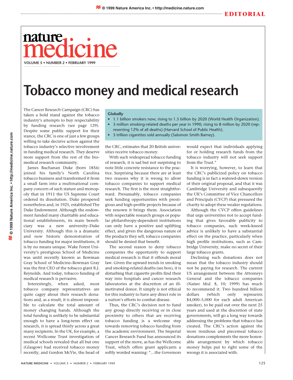 Tobacco Money and Medical Research