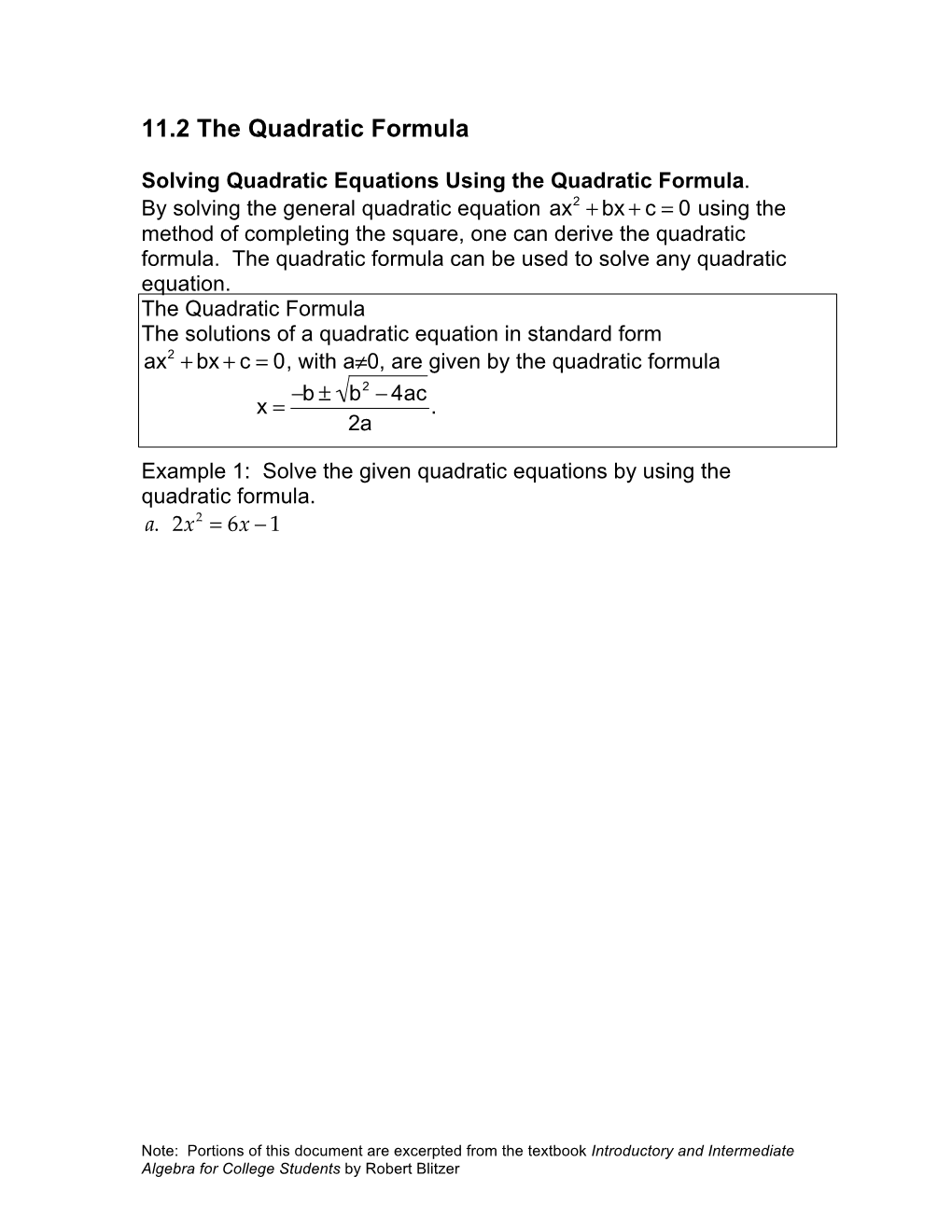 11.2 the Quadratic Formula