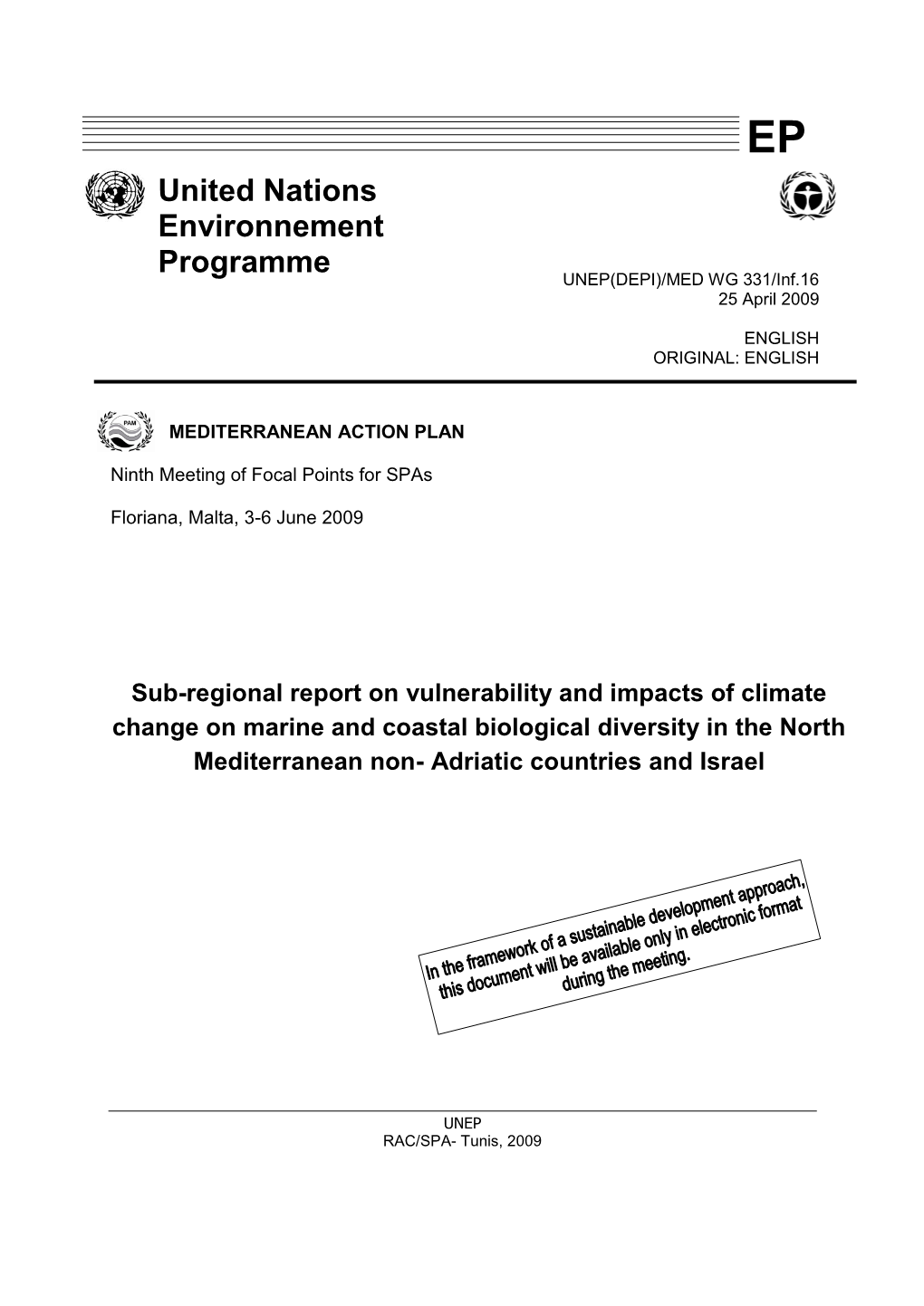 Sub-Regional Report on Vulnerability and Impacts of Climate Change on Marine and Coastal Biological Diversity