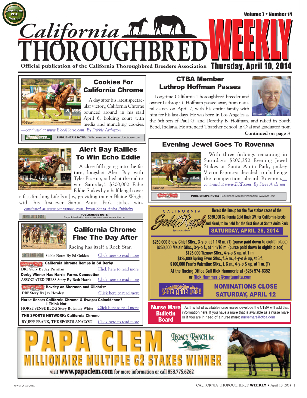 California Thoroughbred Weekly for Wednesday, 4-9-2014 4/10/14 10:38 AM Page 4
