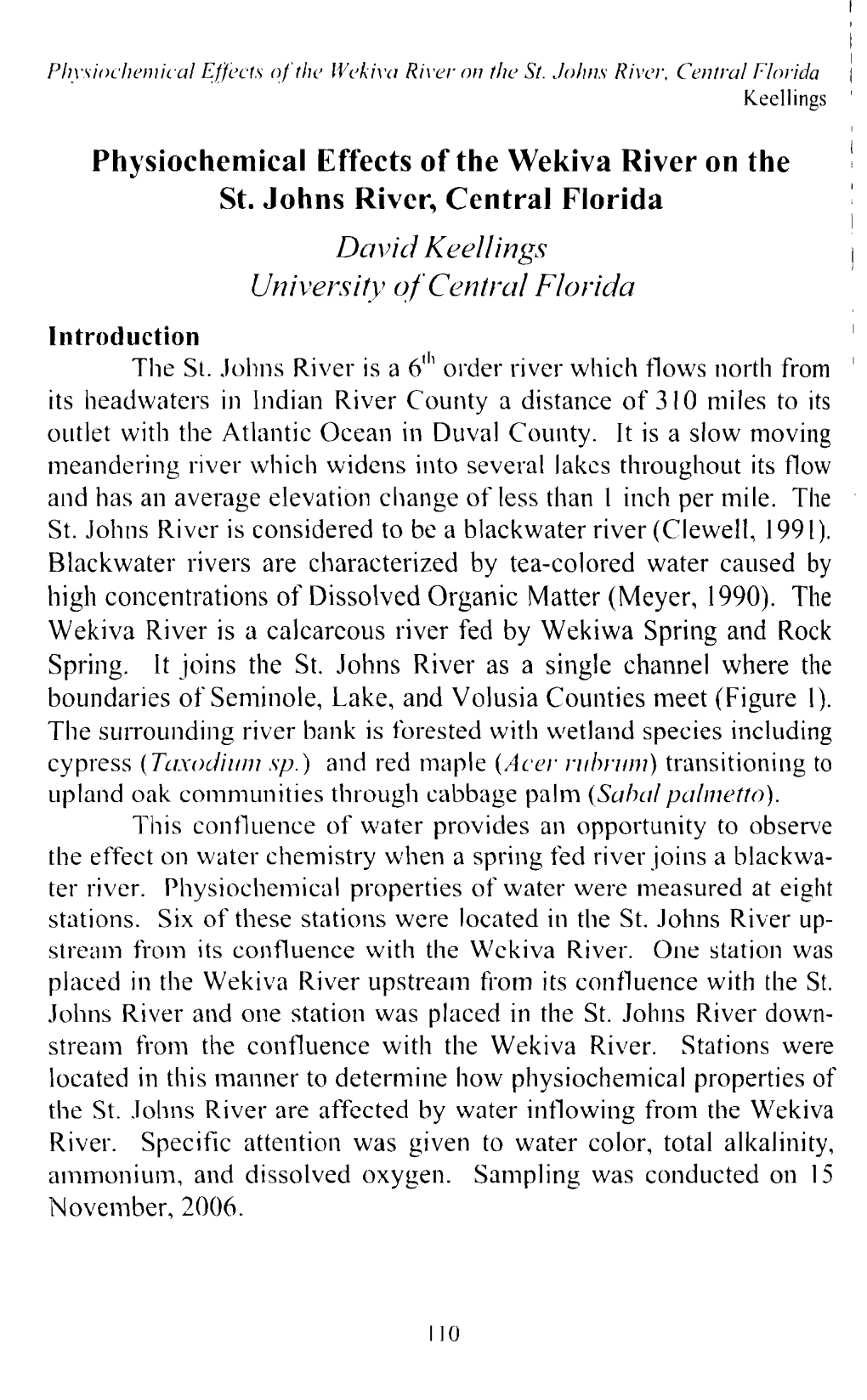 Physiochemtcal Effects of the Wekiva River On