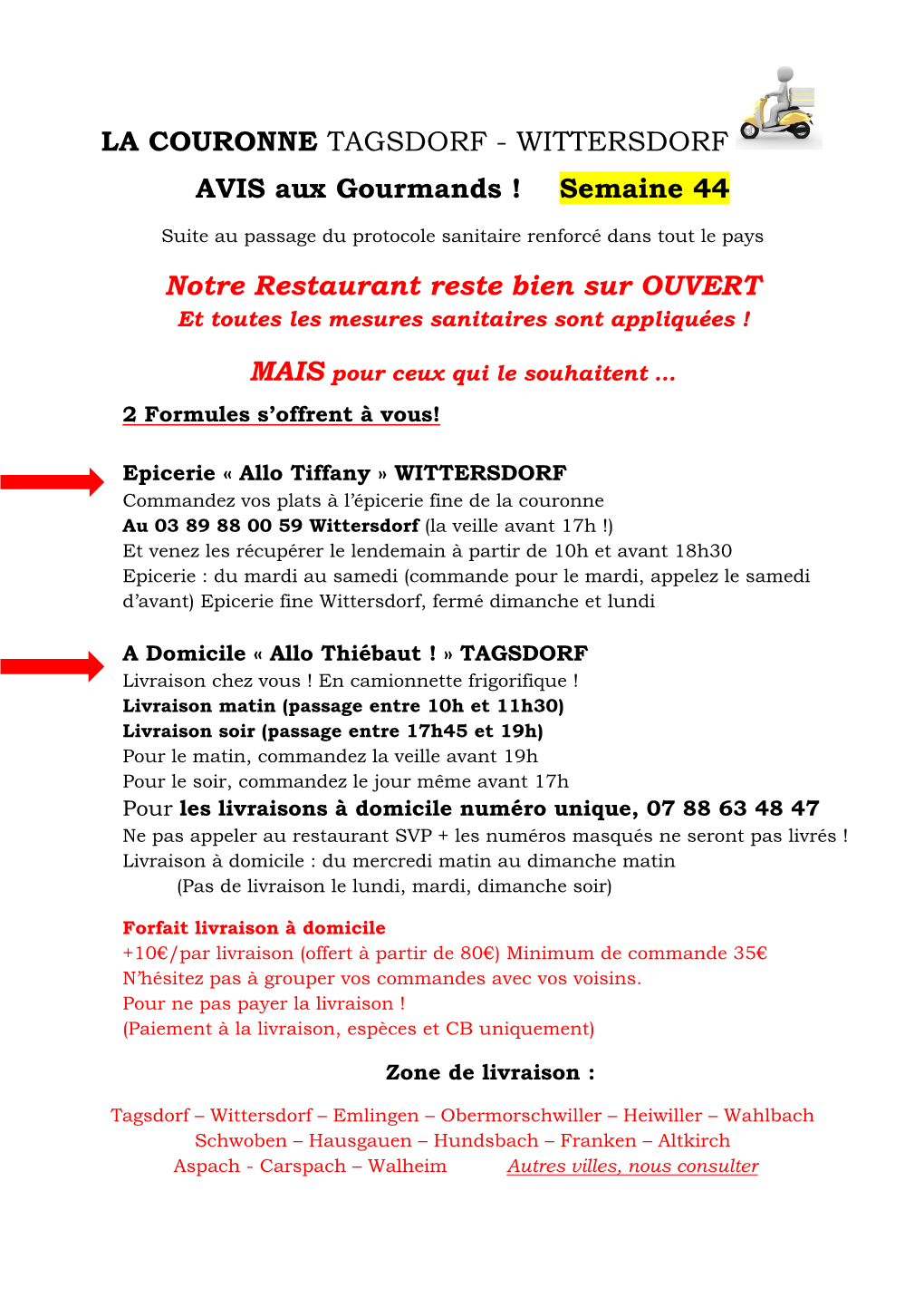 LA COURONNE TAGSDORF - WITTERSDORF AVIS Aux Gourmands ! Semaine 44