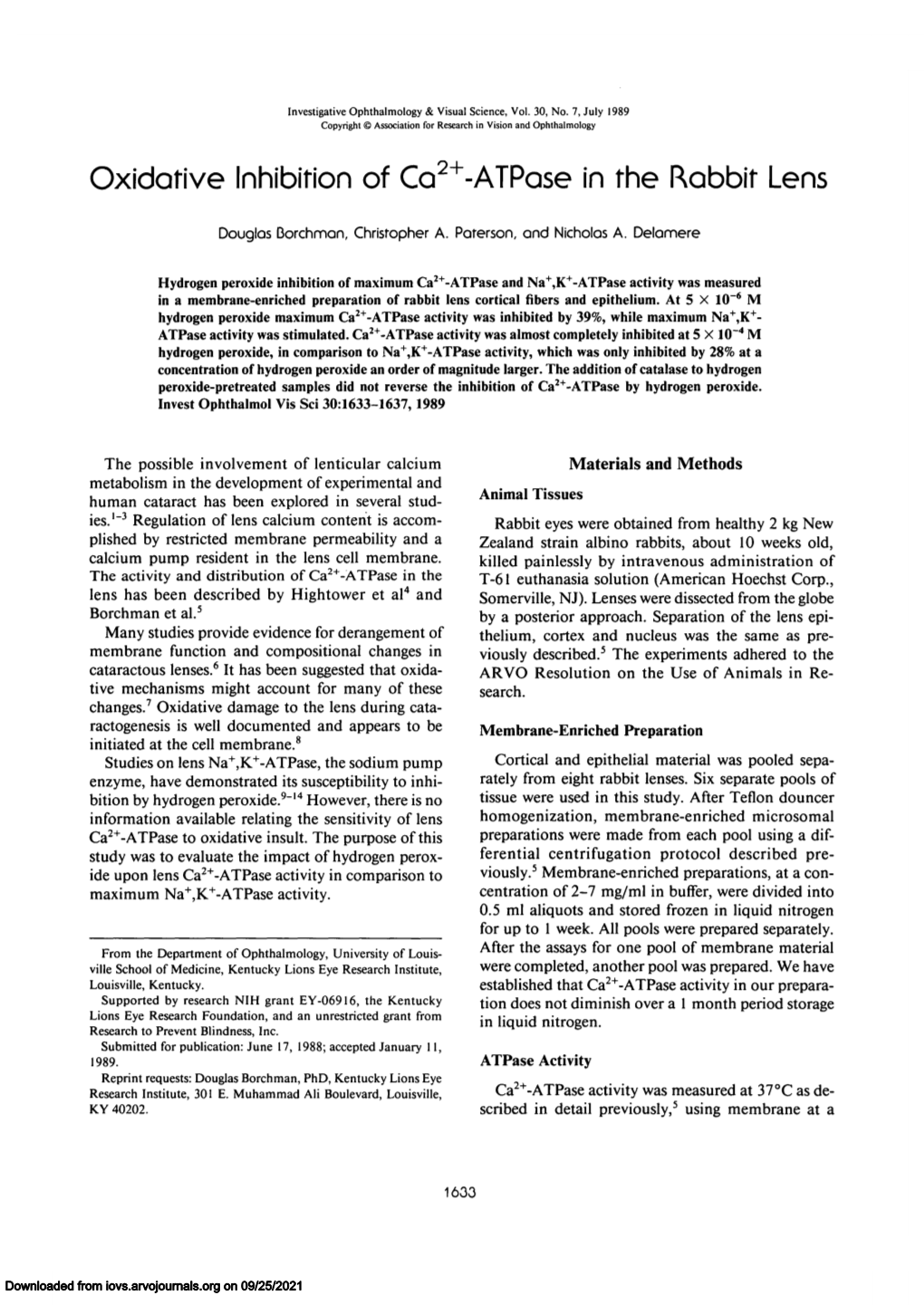 Atpase in the Rabbit Lens