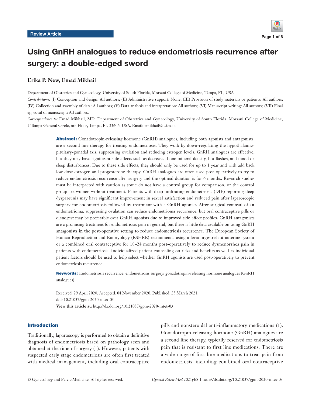 Using Gnrh Analogues to Reduce Endometriosis Recurrence After Surgery: a Double-Edged Sword