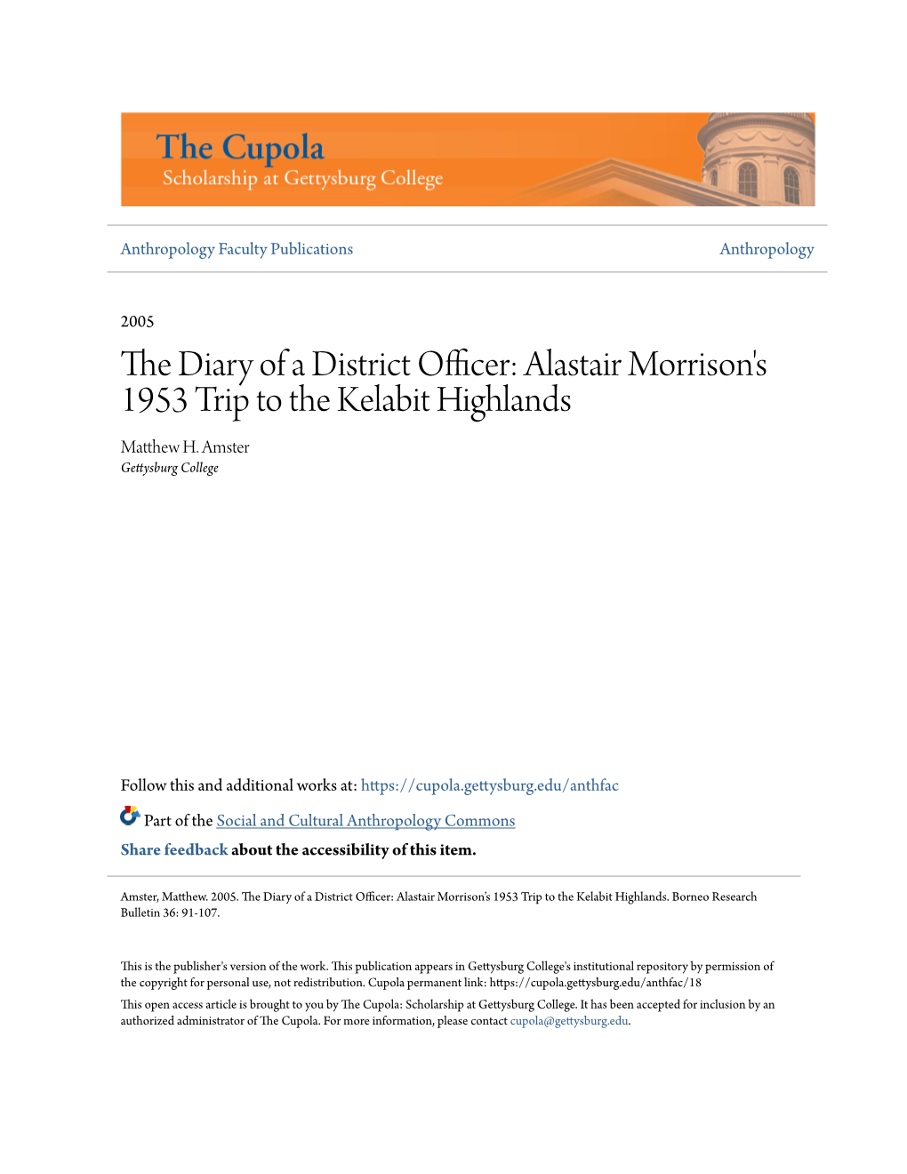 The Diary of a District Officer: Alastair Morrison's 1953 Trip to the Kelabit Highlands Matthew H