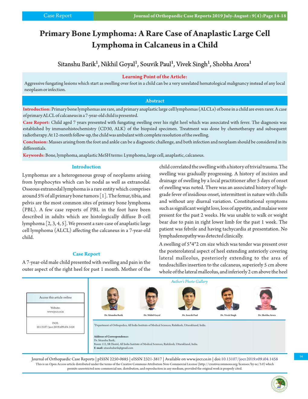 A Rare Case of Anaplastic Large Cell Lymphoma in Calcaneus in a Child