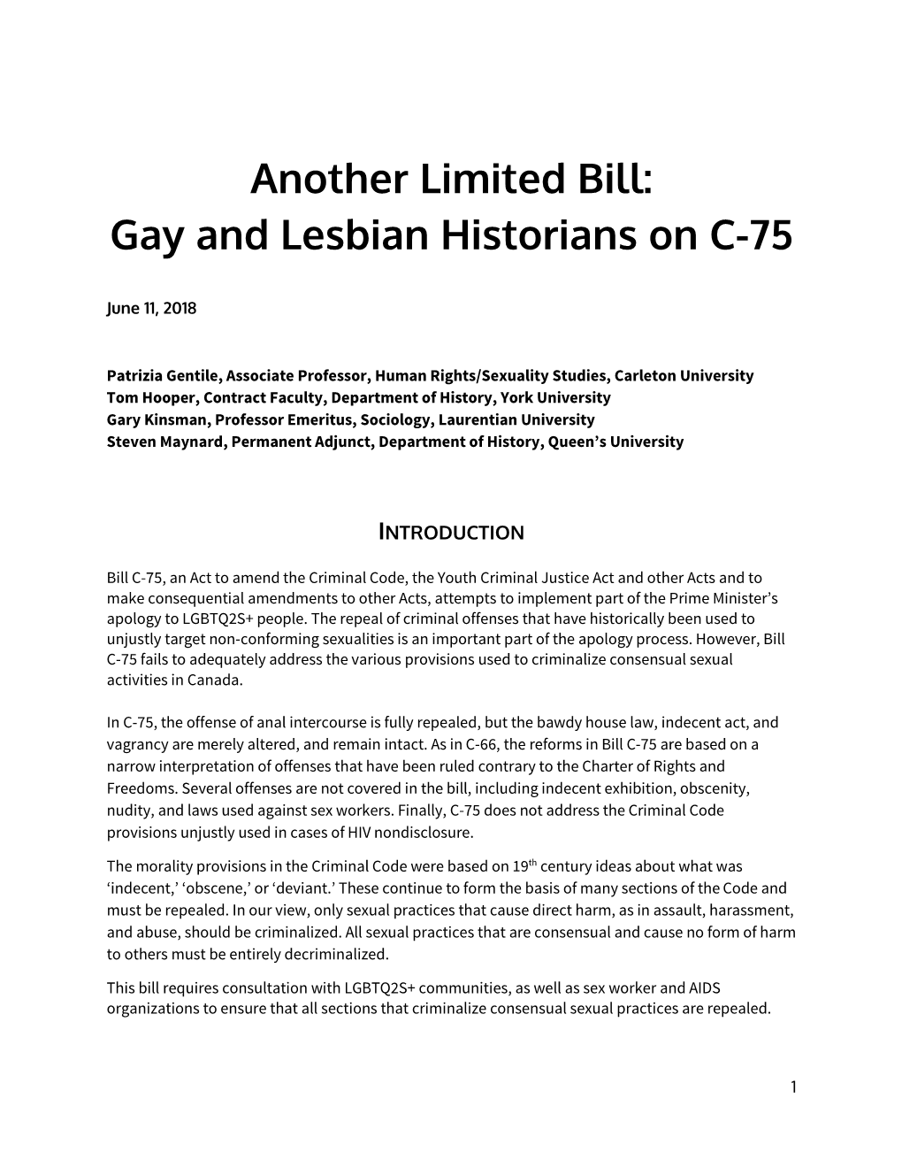 Gay and Lesbian Historians on C-75
