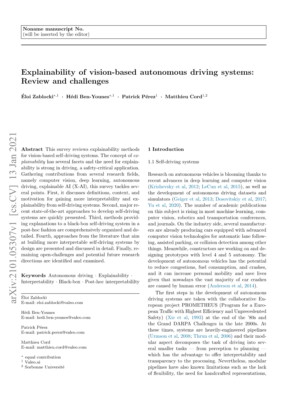 Explainability of Vision-Based Autonomous Driving Systems: Review and Challenges