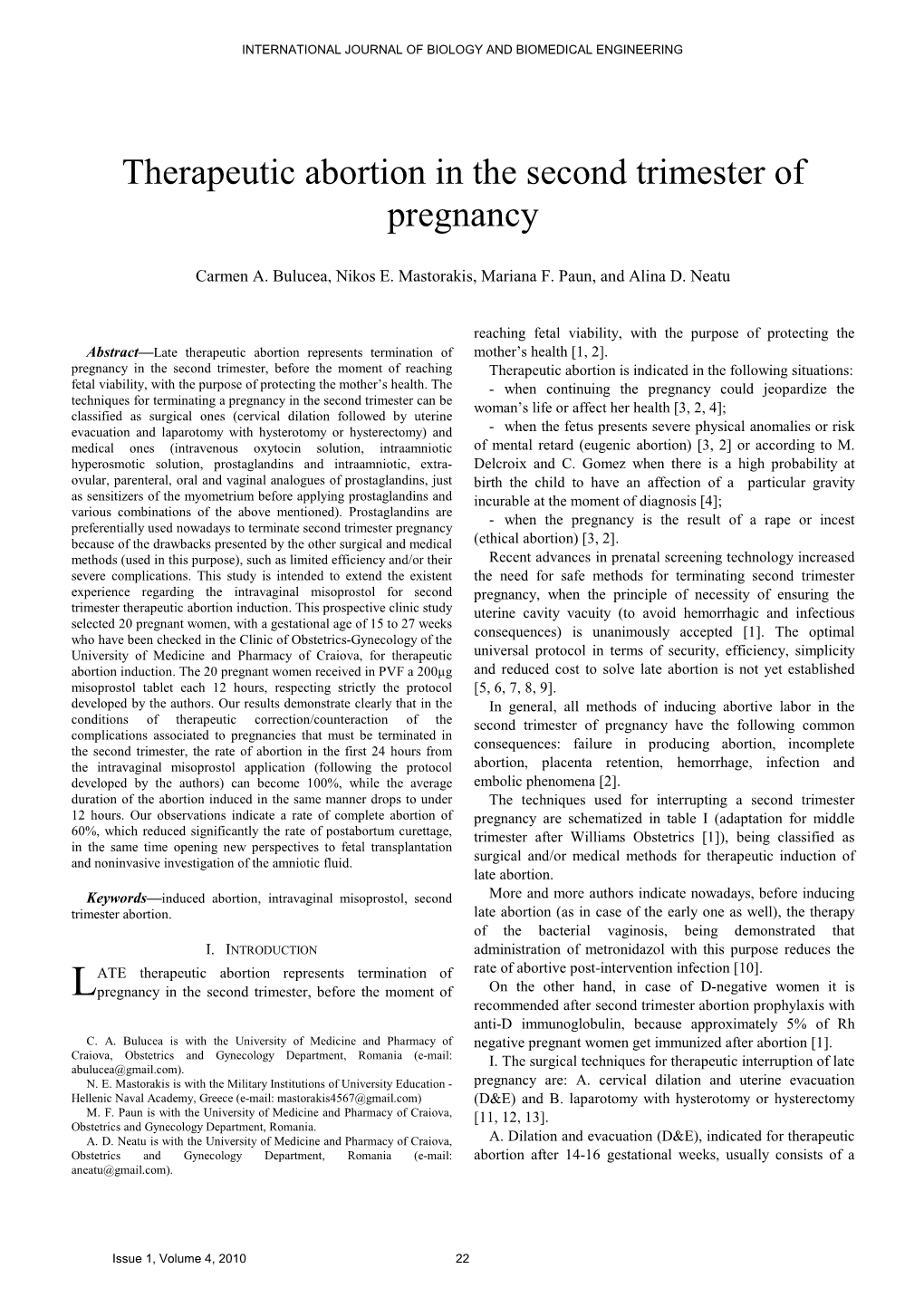 Therapeutic Abortion in the Second Trimester of Pregnancy