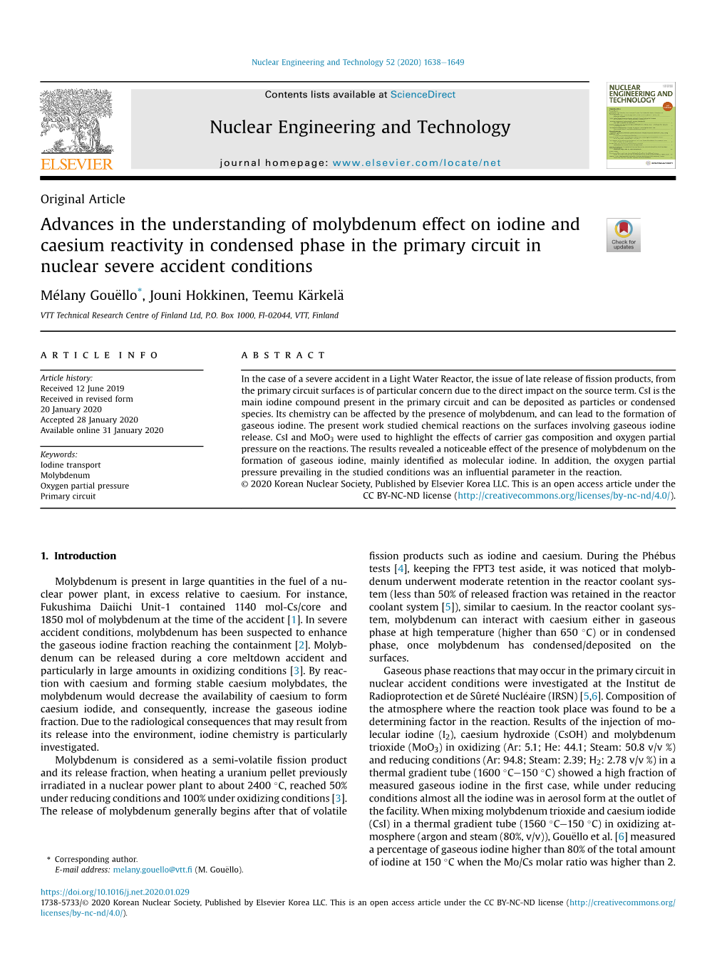 Advances in the Understanding of Molybdenum Effect on Iodine and Caesium Reactivity in Condensed Phase in the Primary Circuit in Nuclear Severe Accident Conditions