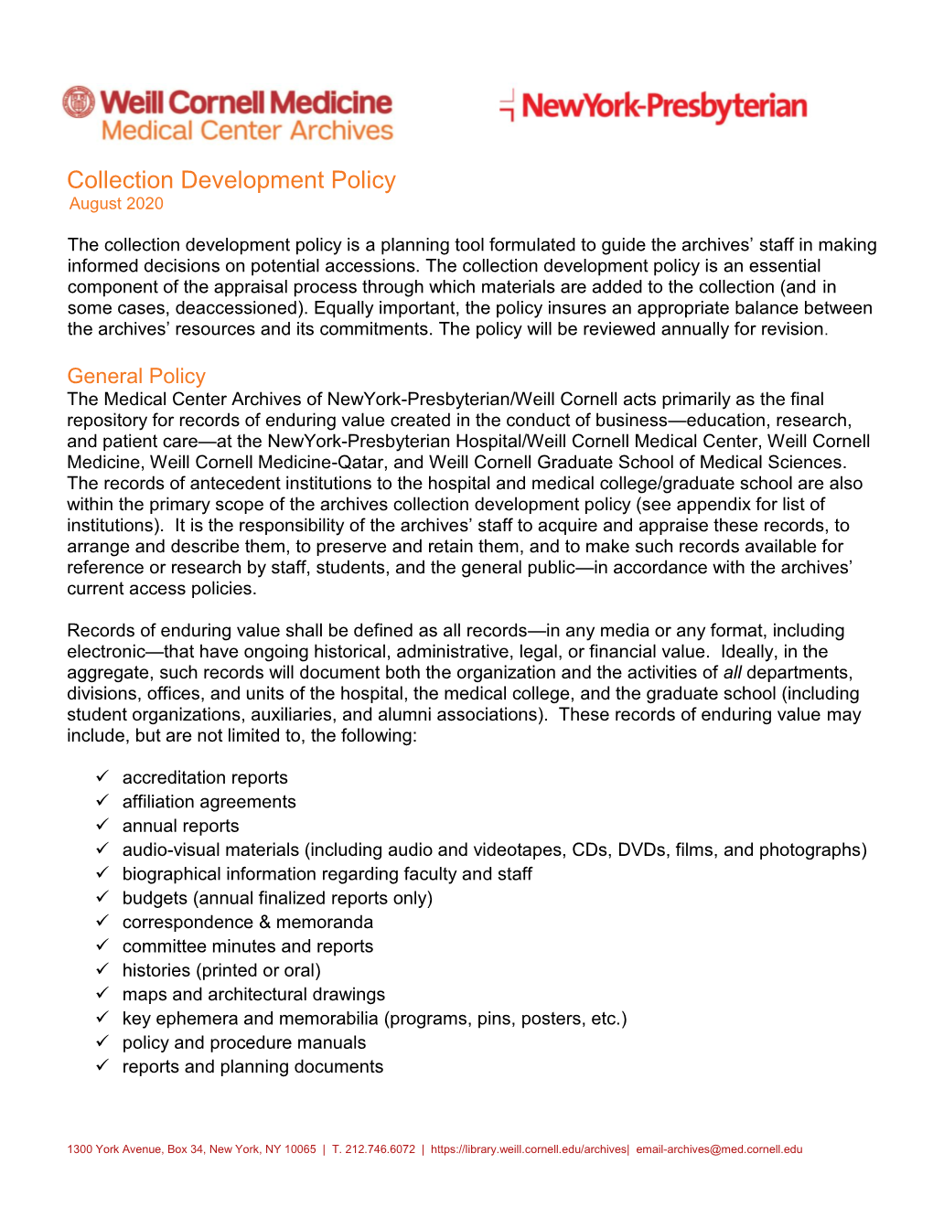 Collection Development Policy August 2020