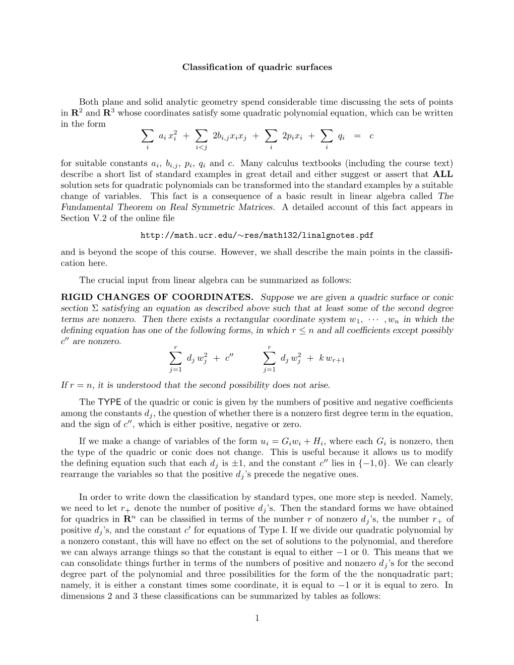 Classification of Quadric Surfaces Both Plane and Solid Analytic Geometry