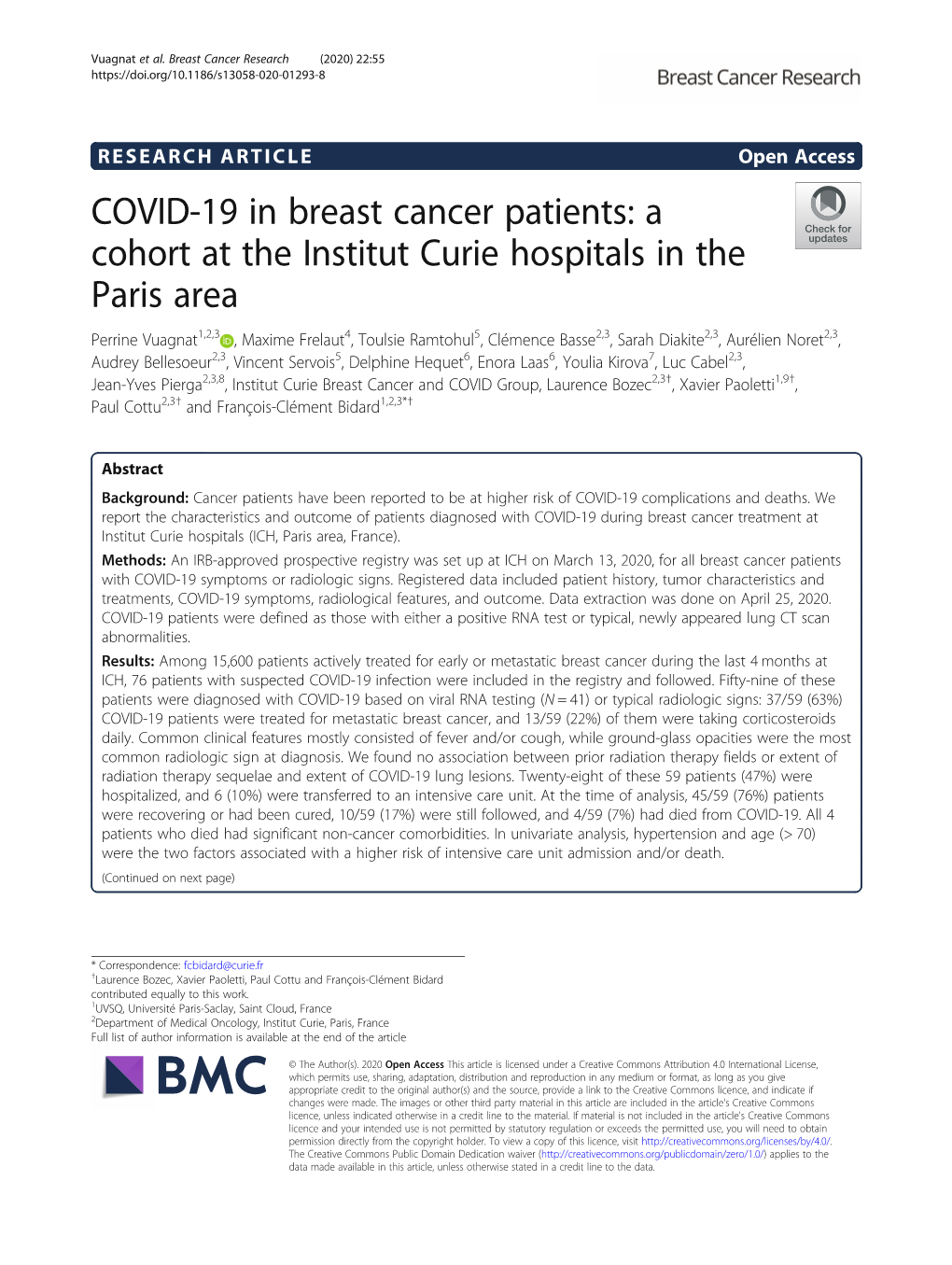 COVID-19 in Breast Cancer Patients: a Cohort at the Institut Curie Hospitals