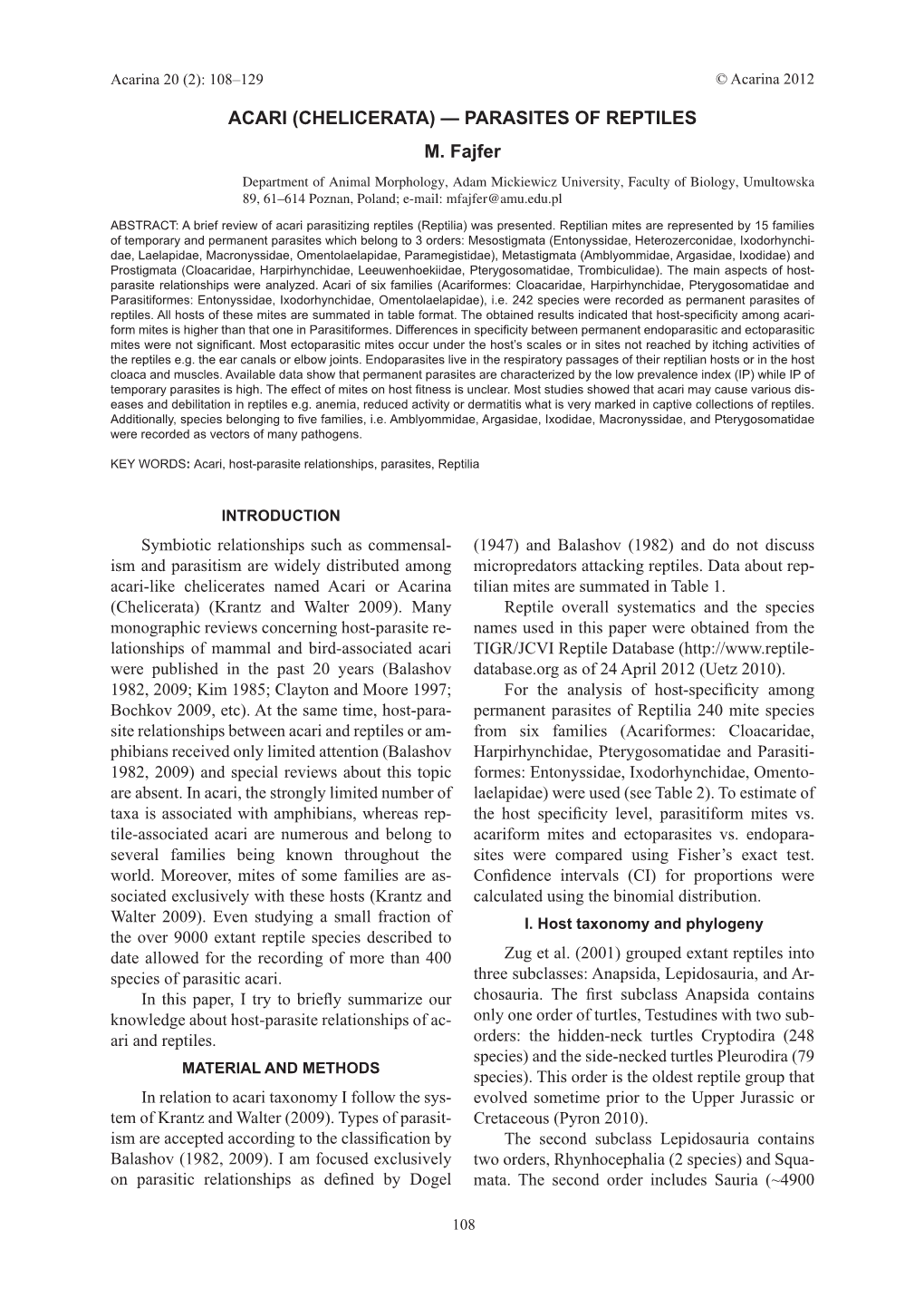 Parasites of Reptiles M. Fajfer