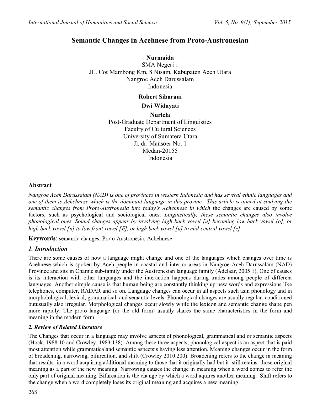 Semantic Changes in Acehnese from Proto-Austronesian