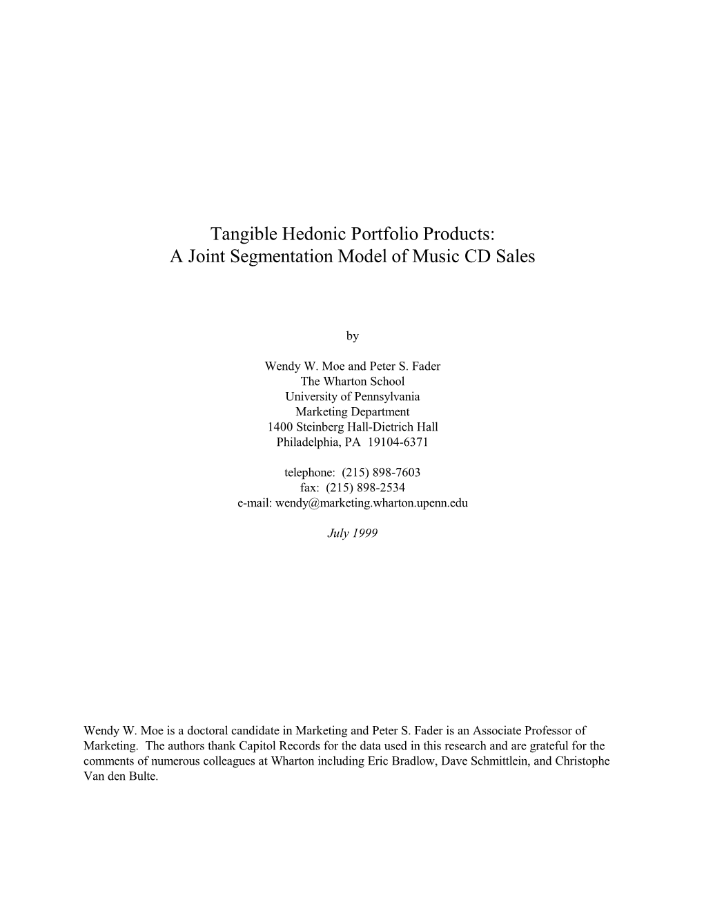 Tangible Hedonic Portfolio Products: a Joint Segmentation Model of Music CD Sales