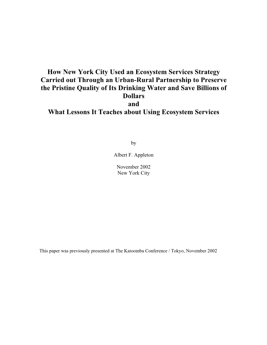 How New York City Used an Ecosystem Services Strategy