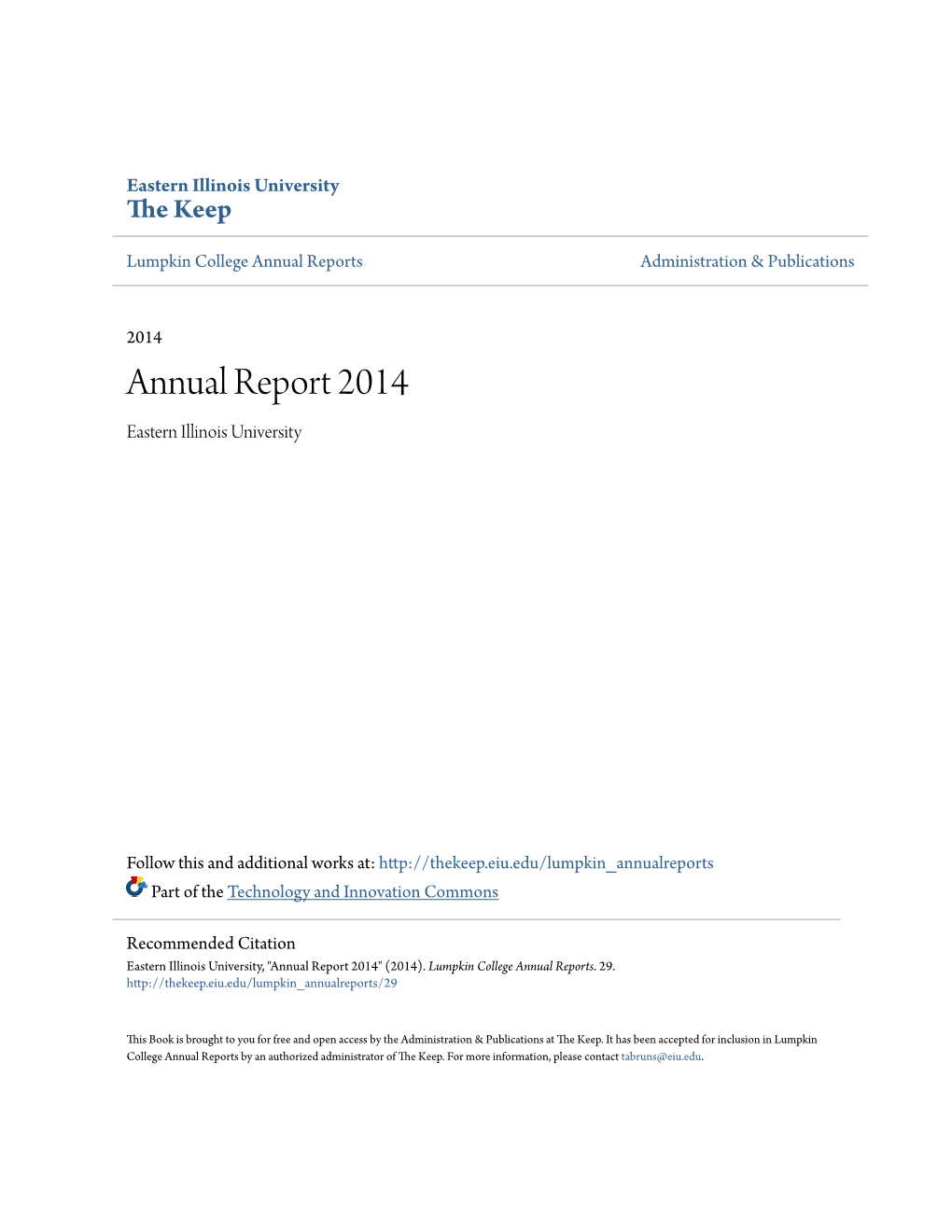 Annual Report 2014 Eastern Illinois University