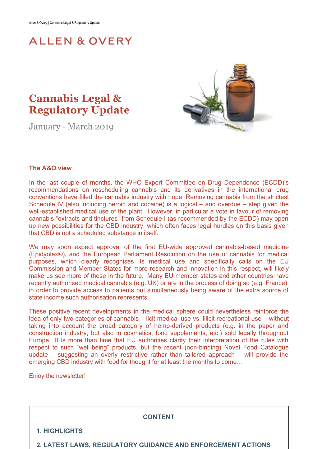 Cannabis Legal Regulatory Update January