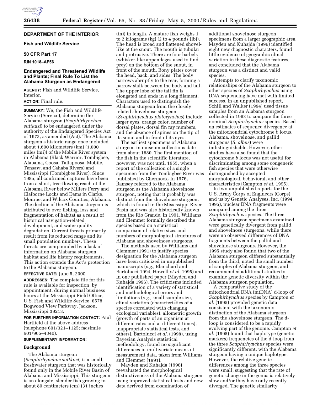 Federal Register/Vol. 65, No. 88/Friday, May 5, 2000/Rules And