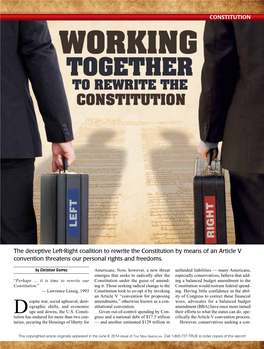 The Deceptive Left-Right Coalition to Rewrite the Constitution by Means of an Article V Convention Threatens Our Personal Rights and Freedoms