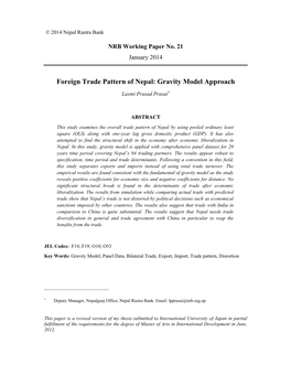 Foreign Trade Pattern of Nepal: Gravity Model Approach