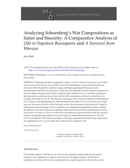 Analyzing Schoenberg's War Compositions As Satire and Sincerity
